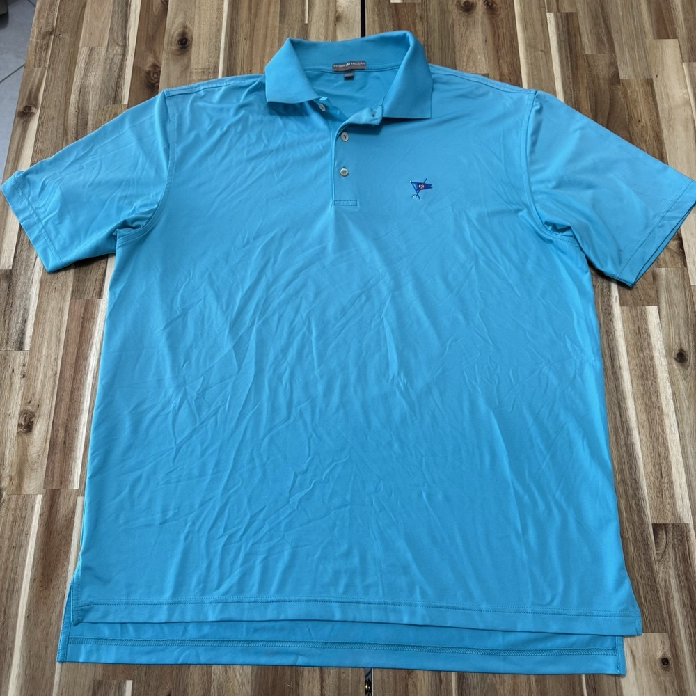 Peter Millar Polo Shirt Mens L Blue Summer Comfort Ocean Reef Golf Club Stretch